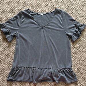 Slate Gray V-Neck Ruffle Hem Top - S